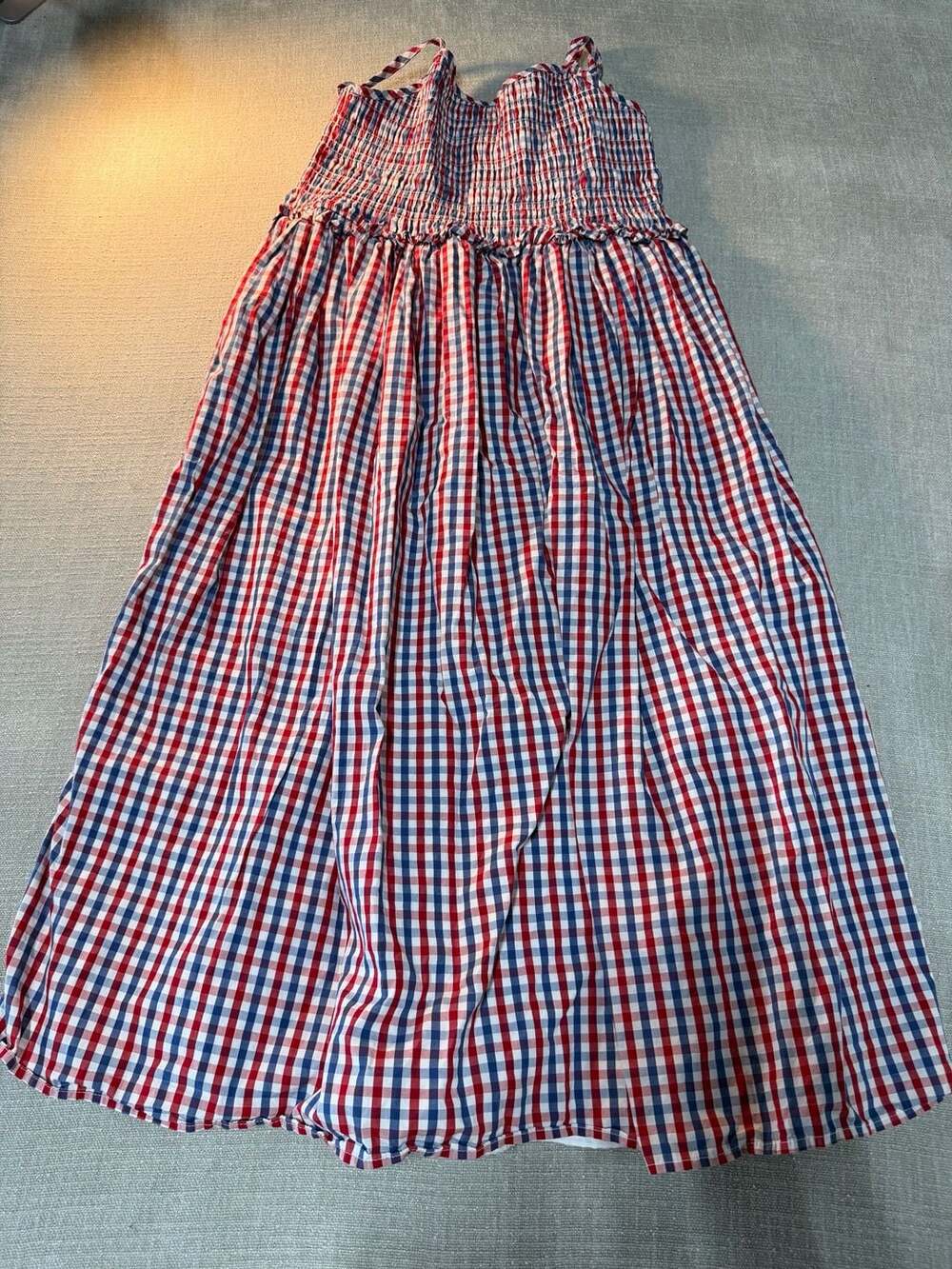 Sperry Red and Blue Gingham Smocked Maxi Sundress